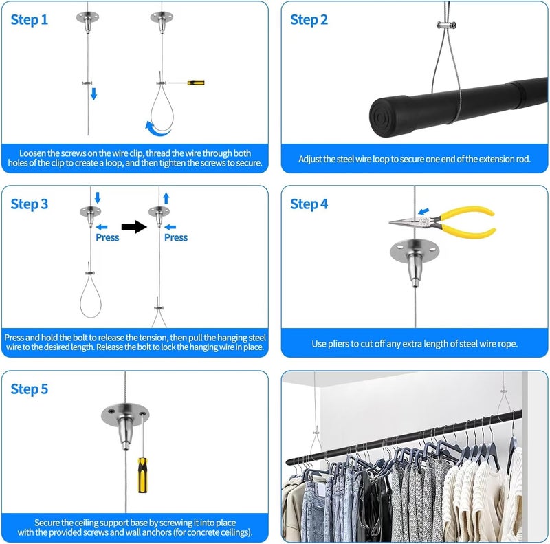 Supforce Ceiling Support for Closet Rod, Stainless Steel Ceiling Support Assembly, Heavy Duty Wardrobe Pipe Bracket Rod Holder, Non-Oxidizable, 1 Pack - Image 4